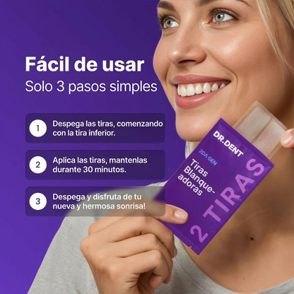Tiras blanqueadoras de dientes DRDENT - Sesiones de blanqueamiento - Seguras para el esmalte