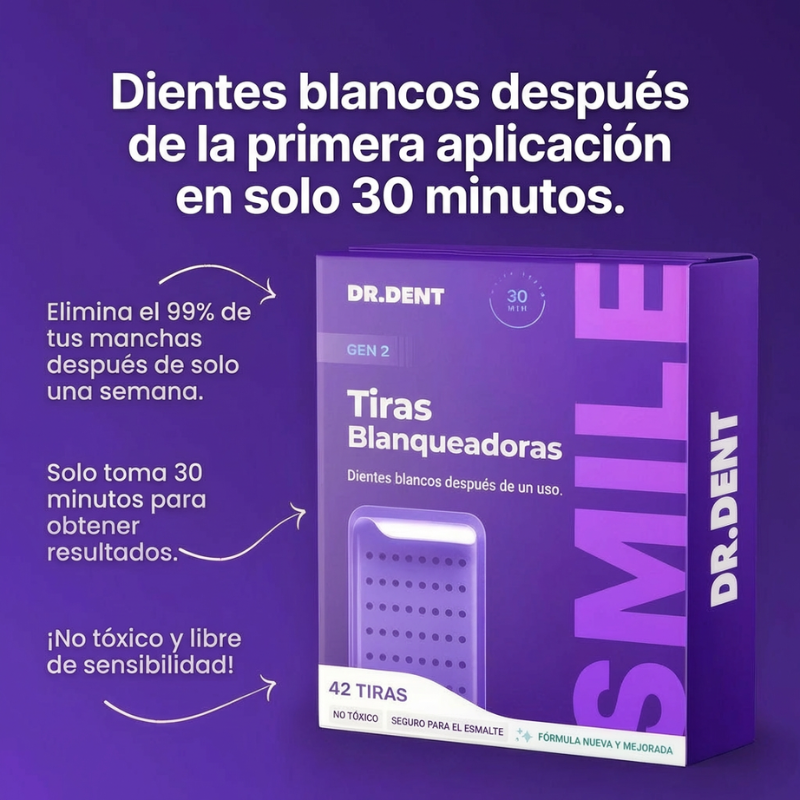 Tiras blanqueadoras de dientes DRDENT - Sesiones de blanqueamiento - Seguras para el esmalte