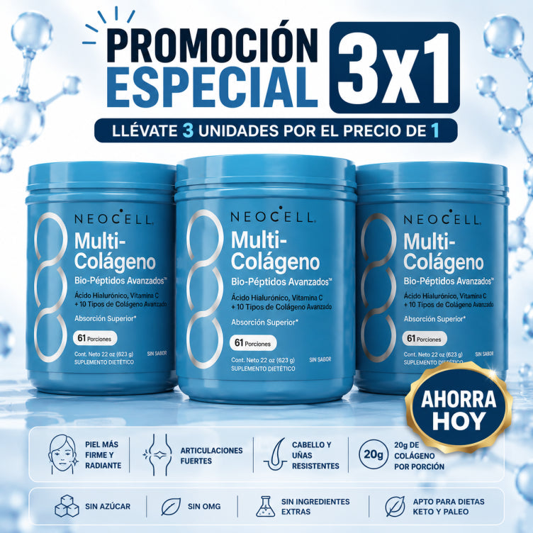 Compra 1 y Recibe 3 - NeoCell Multi-Colágeno | Piel Firme, Cabello Fuerte y Articulaciones